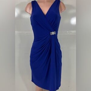 Elegant Ralph Lauren Royal Blue Formal Faux Wrap Dress w/ Rhinestone SZ 4 NWT